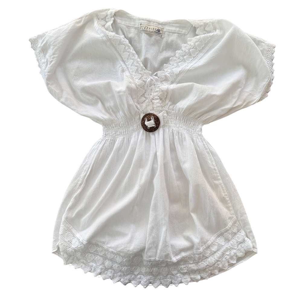Sea Spice Resort Wear Dress Women Small White Peruvian Cotton Boho Resort Beach
